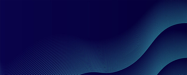Abstract glowing wave lines on dark blue background. Dynamic wave pattern. Modern flowing wavy lines. Futuristic technology concept. Suit for banner, poster, cover, brochure, flyer, website