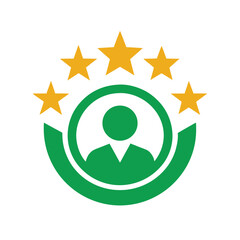 Green and yellow star rating icon with person On Transparent Background