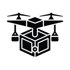 Black drone carrying a package icon On Transparent Background