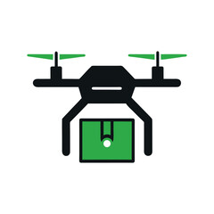 Drone with green package icon On Transparent Background