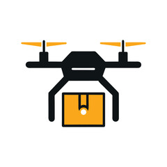 Drone with orange package icon On Transparent Background