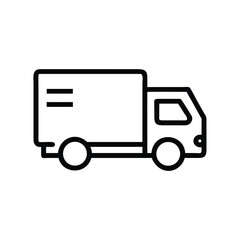 Black line art delivery truck icon with minimal detail On Transparent Background