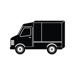 Black silhouette of a delivery truck On Transparent Background