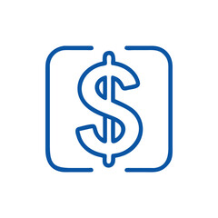 Blue dollar sign icon inside a rounded square frame On Transparent Background
