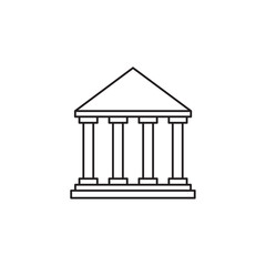 Fototapeta premium Simple Outline Classical Building Icon with Four Columns: Vector Line Art Symbol for Bank, Finance, Law, Government, Education, or Museum Architecture.