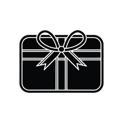 Black and white gift card icon with ribbon vector illustration On Transparent Background