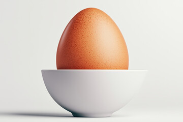 Front view of a chicken egg in a neutral matte bowl