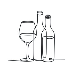 Minimalist Line Art: Beverage Glass and Bottles in Clean Aesthetic Composition