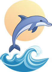 Naklejka premium Minimal Stylized Dolphin Gracefully Leaping Over Ocean Waves in Elegant Design
