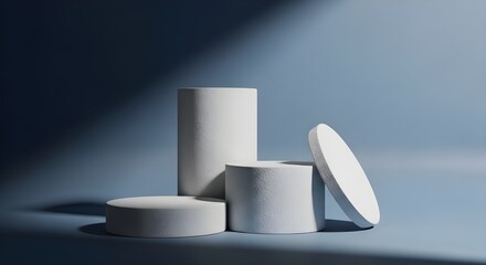 Minimalist modern background with  cylinder podiums, perfect for showcasing products in a clean and elegant setting.
 