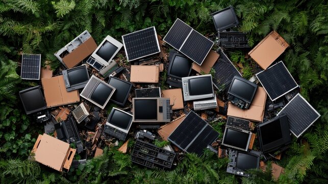 E-Waste and Discarded Electronics in Nature, Environmental Pollution, Electronic Waste Recycling, Sustainable Waste Management, Toxic Materials