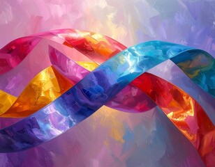 Shiny multicolored ribbons crossing in elegant composition