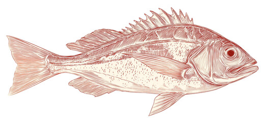 Vintage scientific illustration of a red rockfish species.