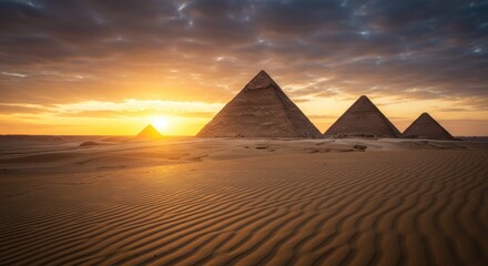 Pyramids against sunset sky scenic landscape