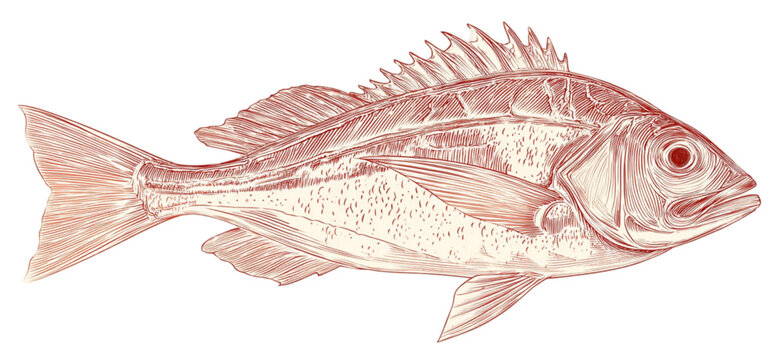 Vintage scientific illustration of a red rockfish species.