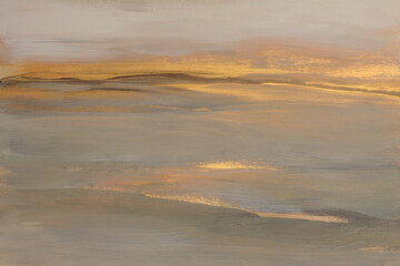 Art oil, Acrylic brush stroke smear blot painting landscape canvas. Abstract texture gold, gray, beige pastel color stain background.