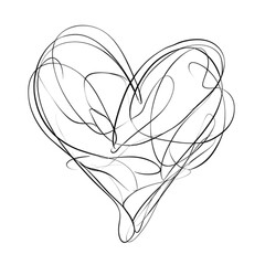 Abstract scribbled heart shape drawn with continuous black lines.