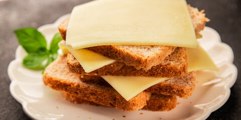 Sandwich cheese tasty snack fresh delicious gourmet food background on the table rustic top view copy space