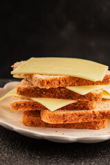 Sandwich cheese tasty snack fresh delicious gourmet food background on the table rustic top view copy space