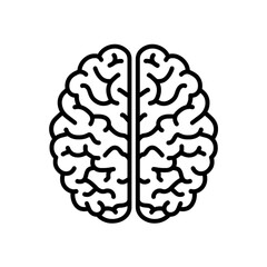 Simple black line art icon of a human brain.