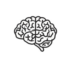 Simple black line art icon of a human brain.