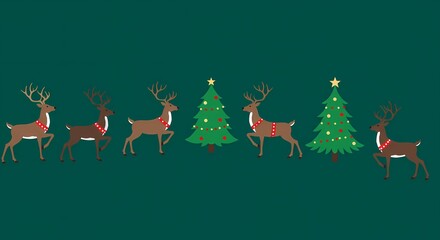 Joyful reindeer and festive trees create a charming winter holiday scene