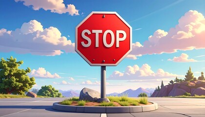 Stop Sign on a Sunny Day at a Road Intersection.