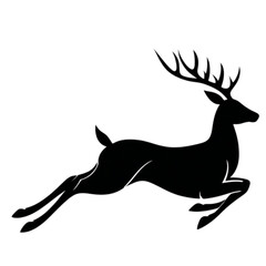 Fototapeta premium Elegant black silhouette of a leaping deer with large antlers.