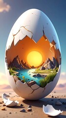 Egg Shell Landscape Sunrise.