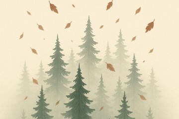 Fototapeta premium Serene forest with falling leaves background