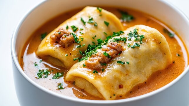 Cabbage Rolls in Tomato Sauce: Traditional Comfort Food in White Bowl, Close-Up