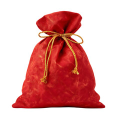 Red sack with golden rope isolated on transparent background