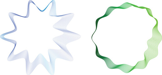 Dual Waveforms – Abstract Oscillation Shapes in Blue and Green Gradient