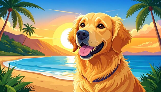 Golden Retriever at Sunset Beach.