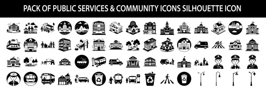 Vector art of pack of public services and community icons silhouette icon