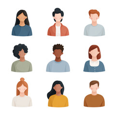 Fototapeta premium Collection of diverse human avatar portraits illustration set.
