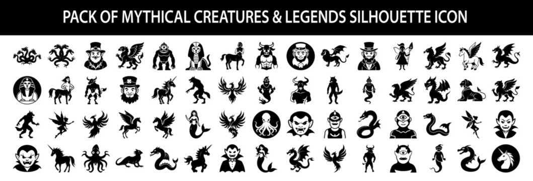 Vector art of pack of  Mythical Creatures & Legends