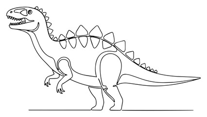 Continuous Line Dinosaur Outline – minimalist stegosaurus cartoon vector illustration