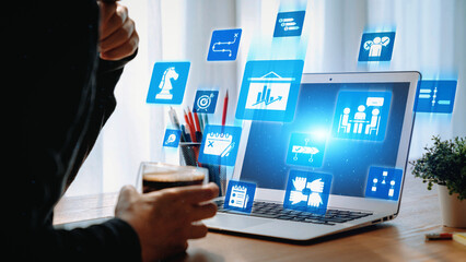 Project planning icons showing business management, teamwork, scheduling, strategic planning,...