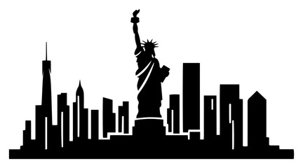 New York Skyline with Statue of Liberty Silhouette – iconic USA cityscape landmarki vector illustration © Luka
