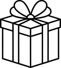Stylized Line Art of Gift Box with Ribbon and Bow