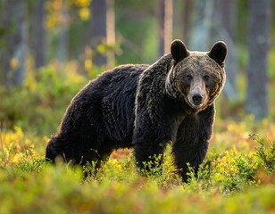 Brown Bear in Autumn Forest.