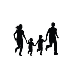 Happy family running together silhouette