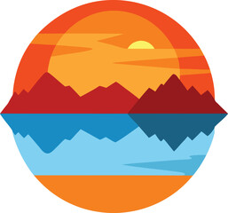lakeside sunset reflection clip art on transparent background