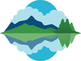 lakeside reflection clip art on transparent background