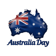 Australia Day Map Graphic with National Flag Elements and Bold Cursive Typography Isolated on White