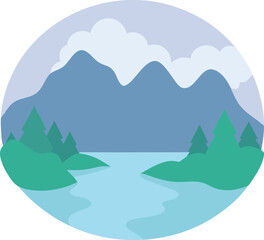 misty lake clip art on transparent background