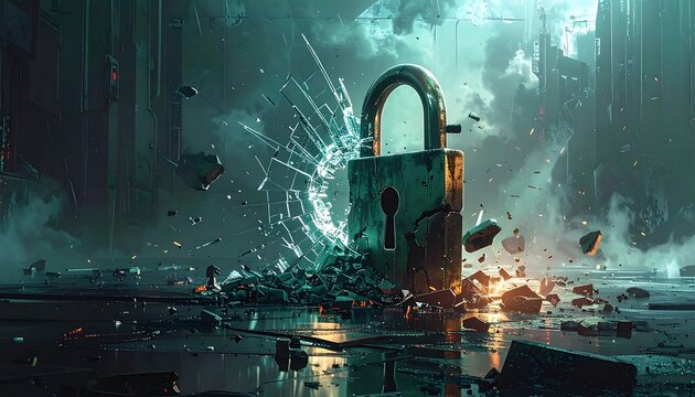Locked Door, Security, Digital World, Futuristic, Cyberpunk.