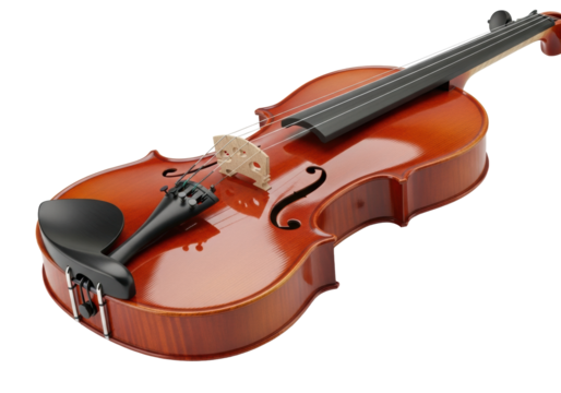 Reddish-brown classical wooden violin, sharp focus, isolated against seamless transparent background with copy space, high-key studio lighting. Concept of musical heritage and craftsmanship - Powered by Adobe
