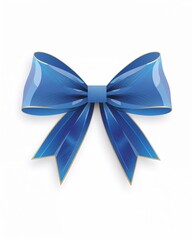 Naklejka premium Elegant blue ribbon bow with golden accents on a white background